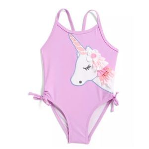 Flapdoodles ToddlerLittle Girl’s In Pink Unicorn theme UPF-50 Swimsuit Sz 2T NEW